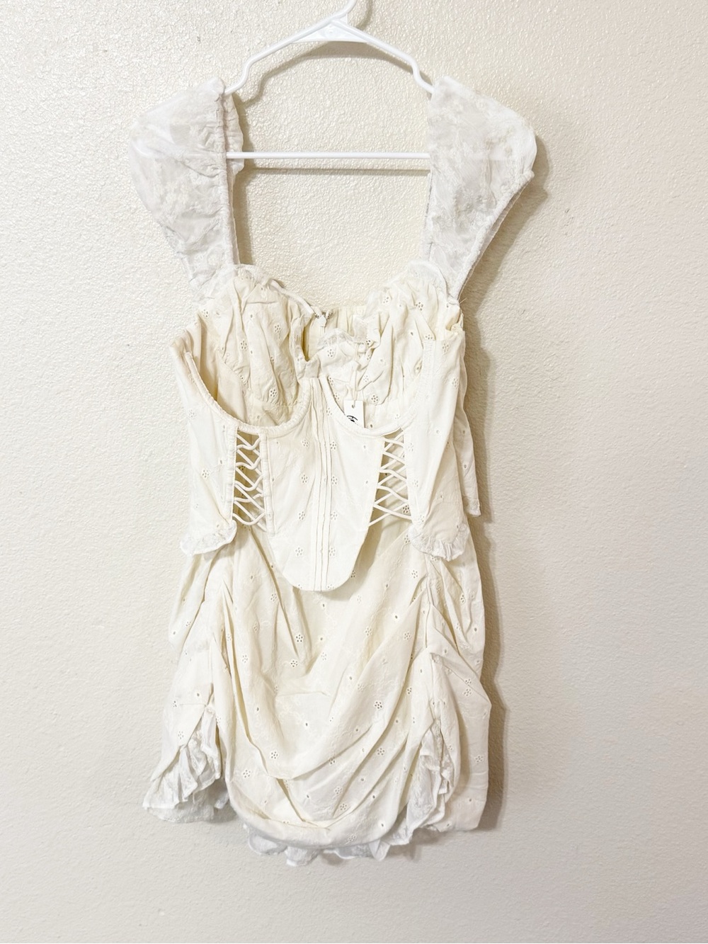 For Love & Lemons Morgan Corset Under Bust Puff Sleeve Mini Dress NEW Size large - Picture 5 of 10
